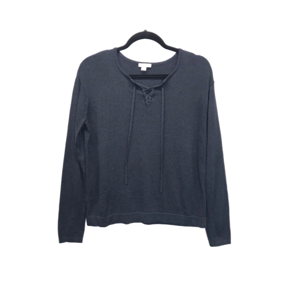 J. Jill Women's Top Split Tie‎ V-Neck Blue/Gray Long Sleeve Sweater Size XS
